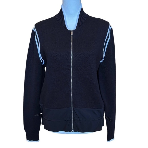 Athleta Sweater Jacket Size Small Black Zip Front Sporty Varsity Preppy Fall - Picture 5 of 12